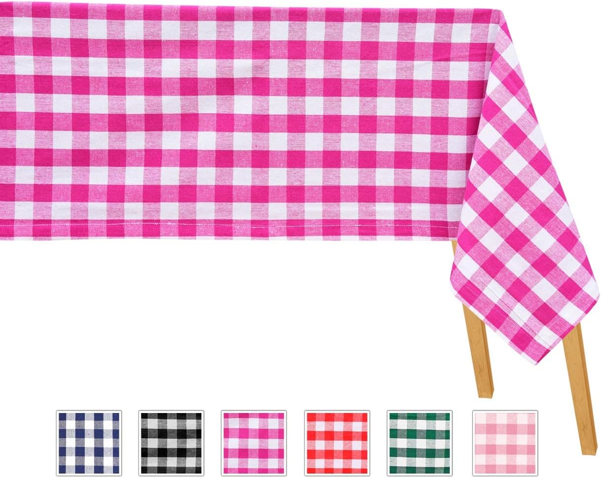 Buffalo Plaid Tablecloth - Checked Tablecloths Cotton - Checked Tablecloths for Rectangle Tables - Hot Pink Buffalo Check Tablecloth - Buffalo Checkered Tablecloth - (63X109), 1" Checks (Pink/White)