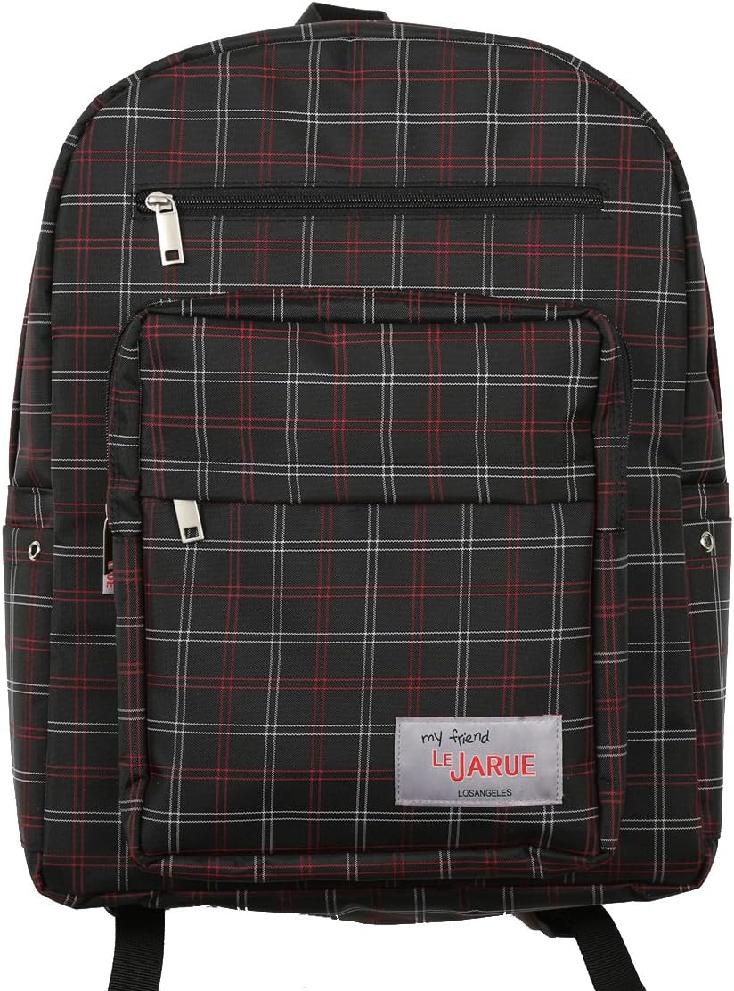 Lejarue Nylon Plaid Waterproof Laptop School Backpack (Jet Black and Real Red Plaid) Fits Most 15.6 Inch Laptops/student Laptop Backpack/travel Backpack
