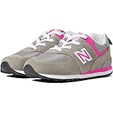 New Balance Kid's 574 Core Bungee Sneaker, Grey/Pink, 3 M Infant (0-12 Months)