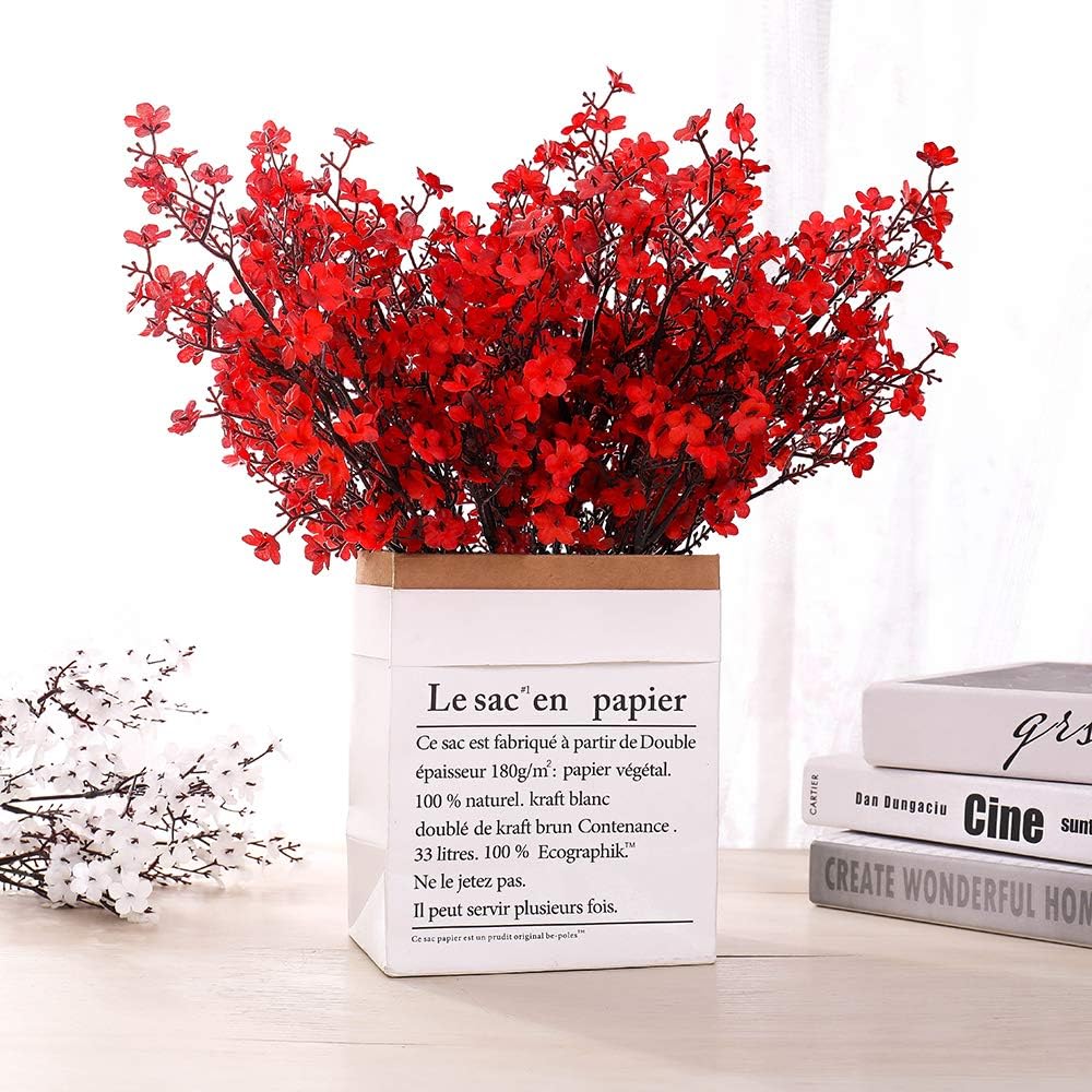 LUSHIDI 6PCS Artificial Baby Breath Flowers Fake Silk Real Touch DIY Floral Bouquets Decor Wedding Party Decoration Arrangements(Red)