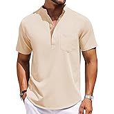 COOFANDY Mens Casual Henley Shirts Band Collar Short Sleeve T-Shirts Summer Stylish Beach Hippie Shirt