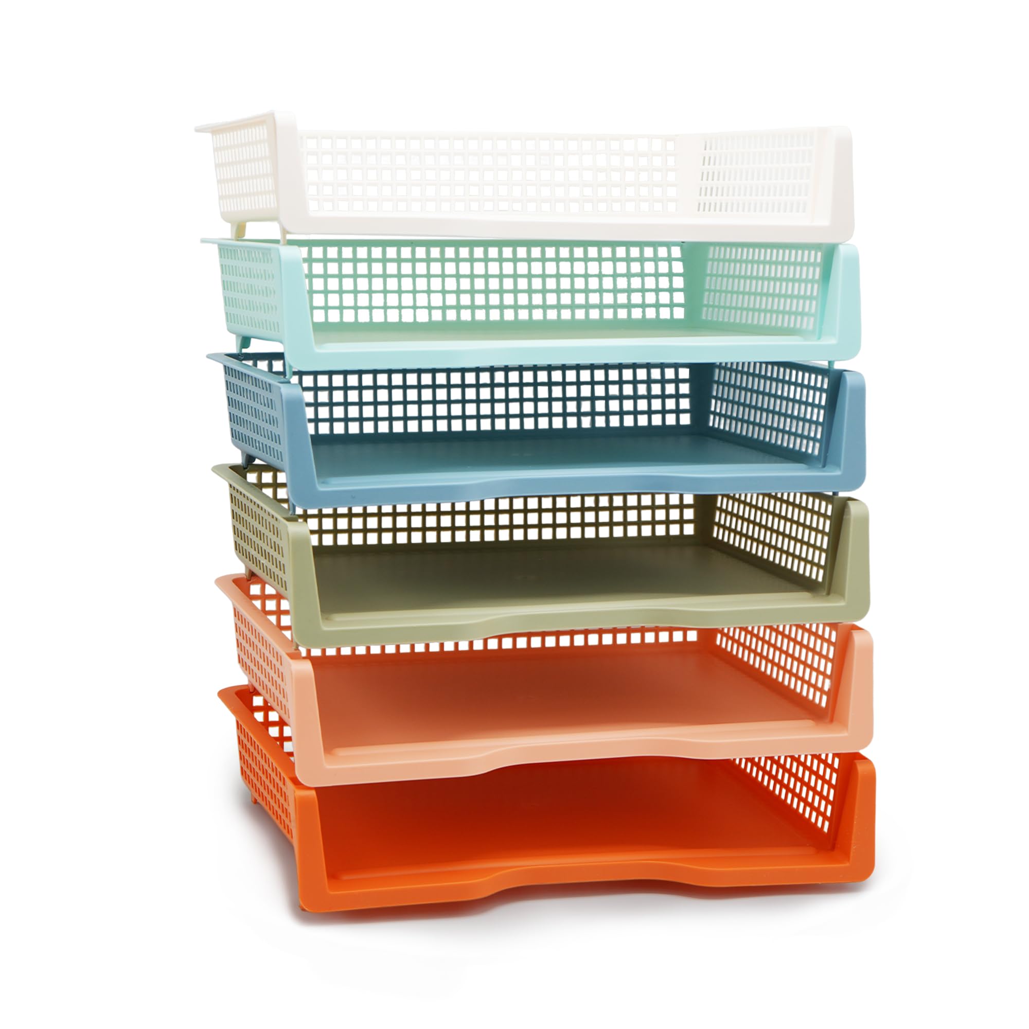 Photo 1 of 4E's Novelty 6 Pack Stackable Trays for Classroom, Durable Organizer Boho Color A4 Paper Tray for Classroom, Durable Classrooms Trays for Teachers, Turn in Tray High School Office Desk Storage
