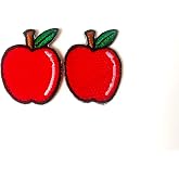 TH Set of 2 Tiny. Mini Red Apple Cute Fruit Logo Cartoon Patch Embroidered Sew on Iron on Patch for Backpacks Jeans Clothing