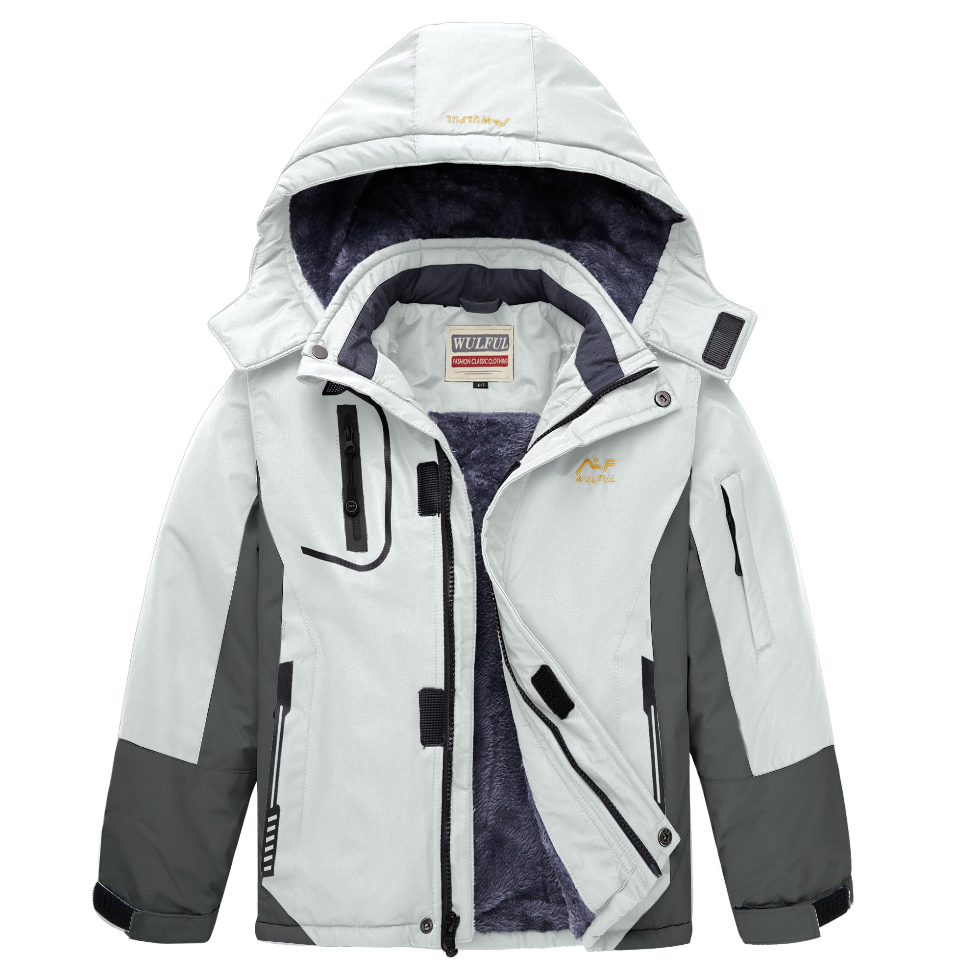 WULFUL Boy's Waterproof Ski Jacket Warm Fleece Hooded Winter Snow Coat Image