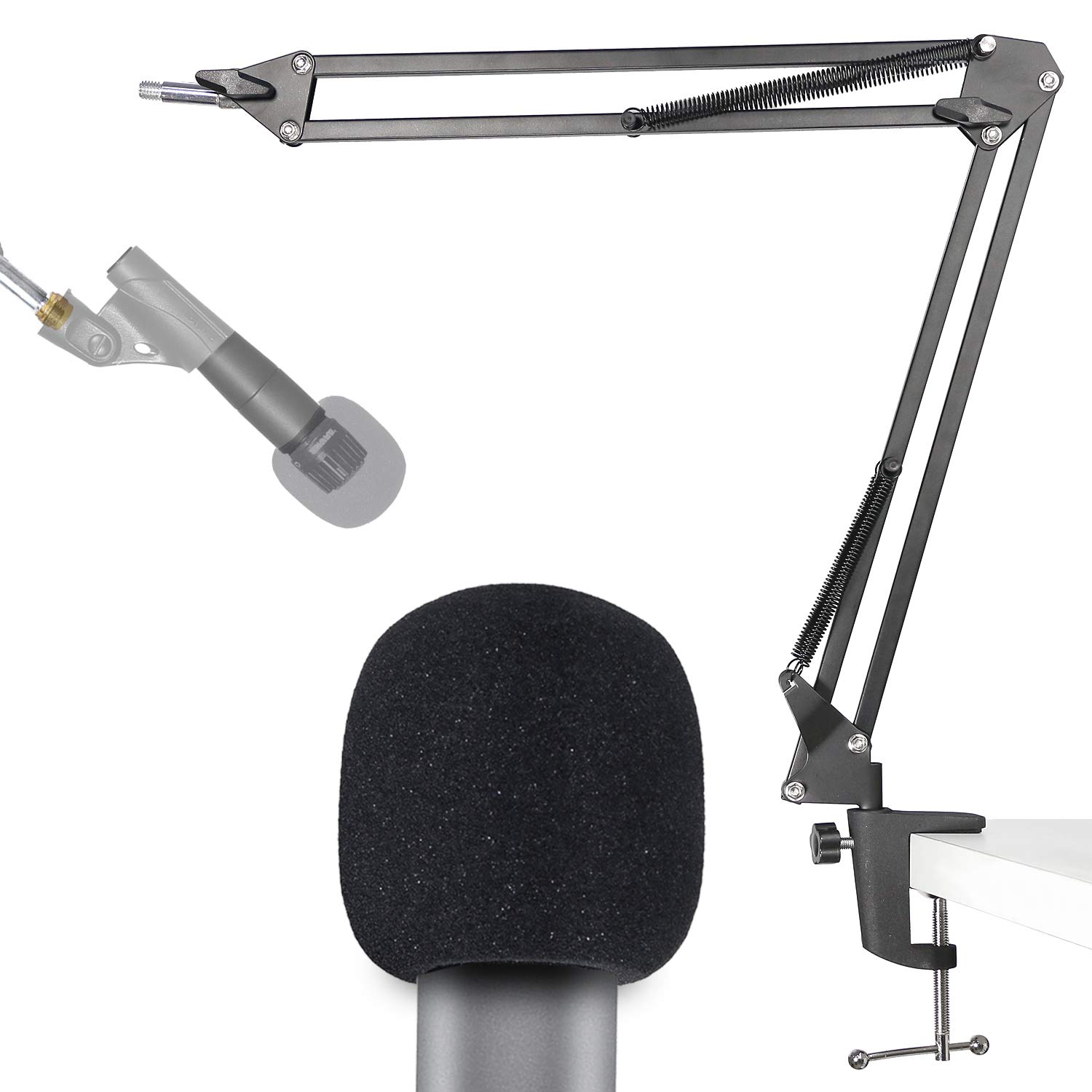 SM58 Mic Stand with Pop Filter - Microphone Boom Arm Stand with Windscreen Foam Cover Compatible with Shure SM58S SM58-LC Dynamic Vocal Microphone by YOUSHARES