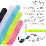 Avantree 50 PCS Special Design Fastening Cable Ties, Reusable Hook and Loop Cord Straps, 3 Different Sizes to Keep Cords Organized and Tidy - Colorful