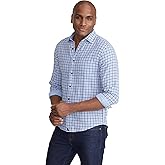 UNTUCKit Cotton Gauze Soligo Shirt - Untucked Mens Shirt, Light Blue Gingham, Small, Long Sleeve, Slim Fit
