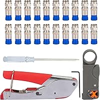 Coaxial Compression Tool Kit, RG59 RG6 Coax Cable Crimper Double Blades Coaxial Cable Stripper with 20PCS Blue F Compression 