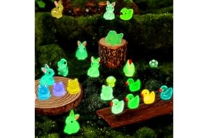 ESMAVO Mini Animals Figurines, 30Pcs Luminous Mini Resin Animals Figures Glow in The Dark, Tiny Resin Animals to Hide for Fairy Garden Decoration, Party Gifts Miniature Animal Figures Crafts Potted