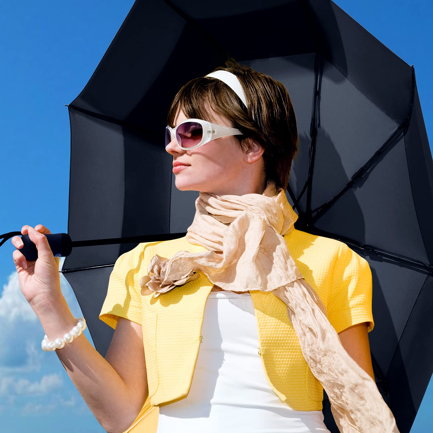 G4Free 42 Inch Clear Travel Umbrella Windproof, Automatic Open and Close Transparent Foldable Compact Umbrella for Rain, Wedding and Large Rain Use, Clear Canopy for Women Men