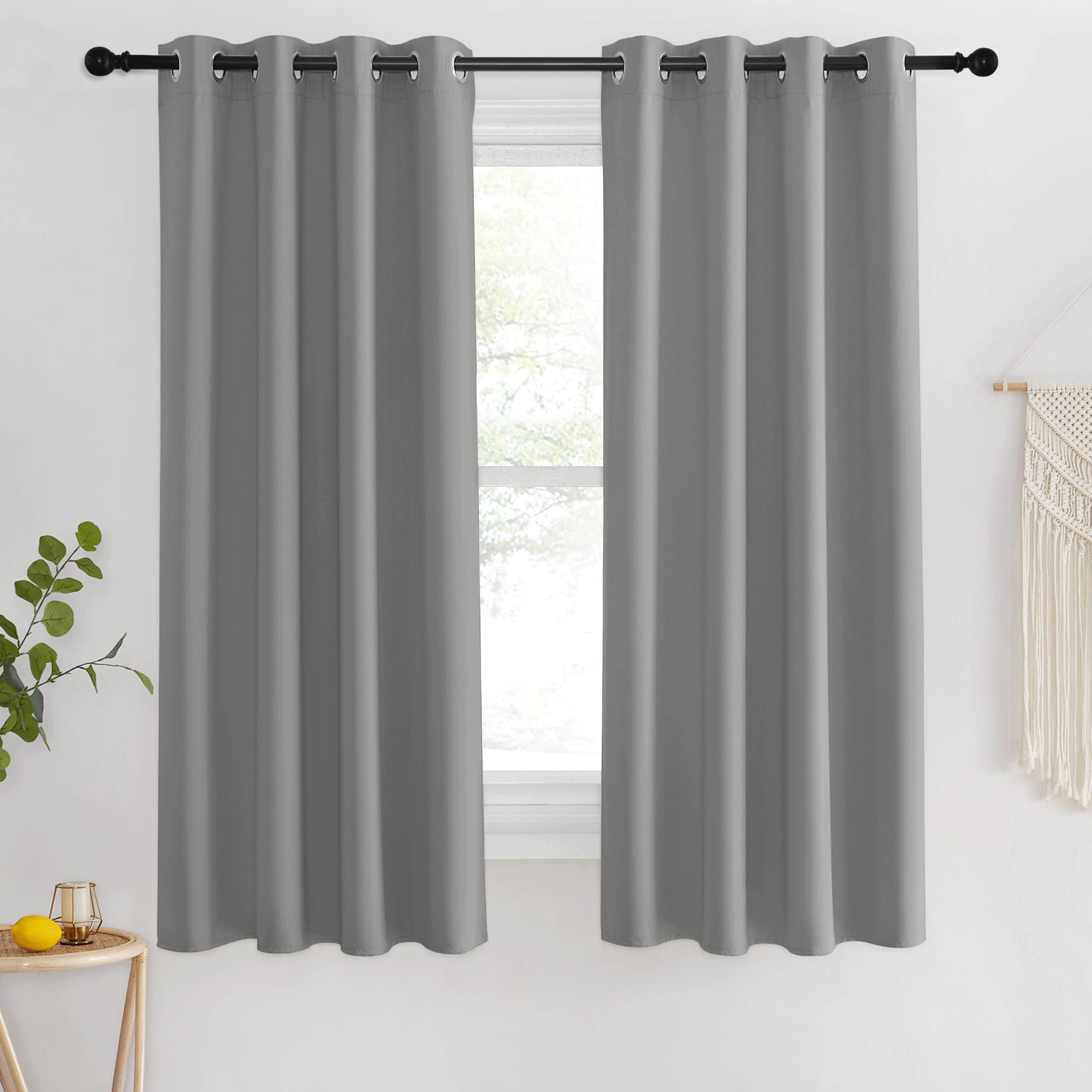 Photo 1 of NICETOWN Blackout Bedroom Curtain 63 inches Long - Grommet Thermal Curtain Room Darkening Window Treatment Light Blocking Drape for Living Room (Silver Grey, 1 Panel, W46 x L63)