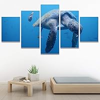 SIGNWIN 5 Panel Canvas Wall Art Modern Art Multicolor Nautical Photography Relax/Calm Reptiles Turtle for Home Decorations Ready to Hang - 60