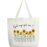 Inspirational Christian Canvas Tote Bag for Women, God Says You Are Unique Bible Tote, Bible Verse Religious Gift Bag, Sunflower Library Book Bag, Shoulder Bags Gifts for Women Friends Colleagues -36