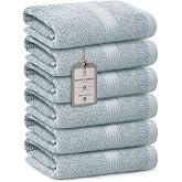 HomeBurg Luxe 6-Piece Hand Towel Set &ndash; Soft &amp; Absorbent Cotton, Hotel Quality, Quick-Drying, Easy Care, 16 x 28 in (Ice Blue)