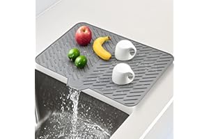 SCYFREID Silicone Dish Drying Mat for Kitchen Counter,23inchx17inch Dish Drying Pad, Non-Slip Drain Pad with Built-in Drain, 