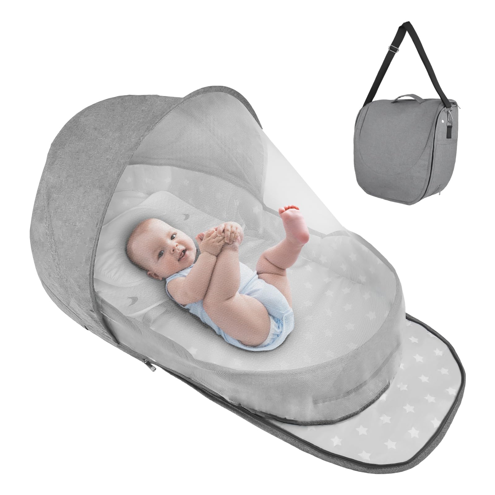 Photo 1 of ISELECTOR Portable Bassinet for Baby Travel & Home - Lightweight Foldable Bedside Sleeper with Breathable Mesh, Carry Bag & Storage Pocket, Compact Bassinets for Newborn Infant, Safe Cosleeping Design