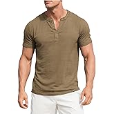 IVOVFANZY Men's Henley T-Shirts, Tee Thirts Short Sleeve Button Neck Fitted Casual Triblend Cotton Basic Shirts