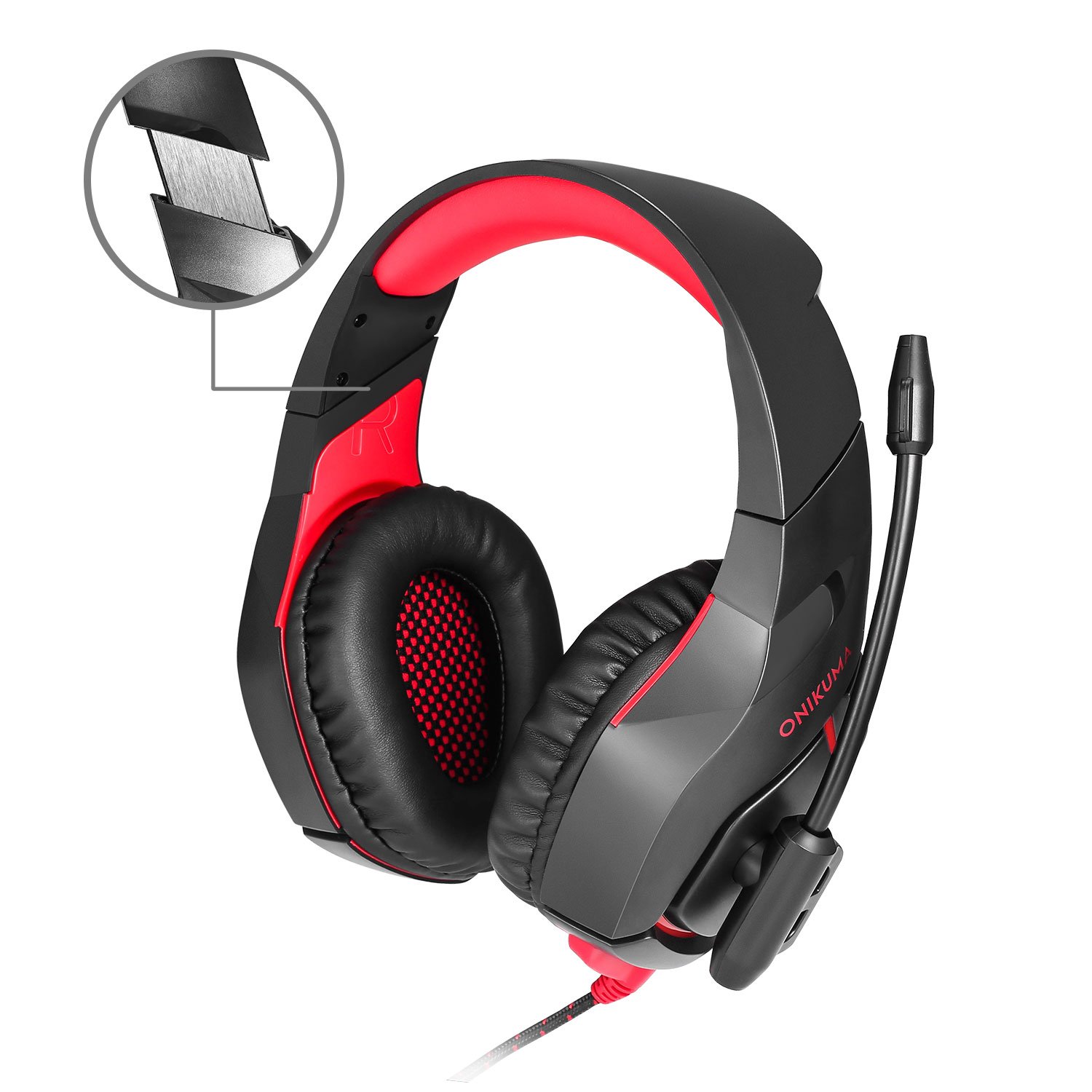 PC Gaming Headset, ONIKUMA USB Gaming Kopfhörer mit einstellbarem Mikrofon LED Leuchten Lautstärkeregelung für PS4 Xbox One S Laptop Handy (inkl.3,5 mm Klinkenstecker)|Rot