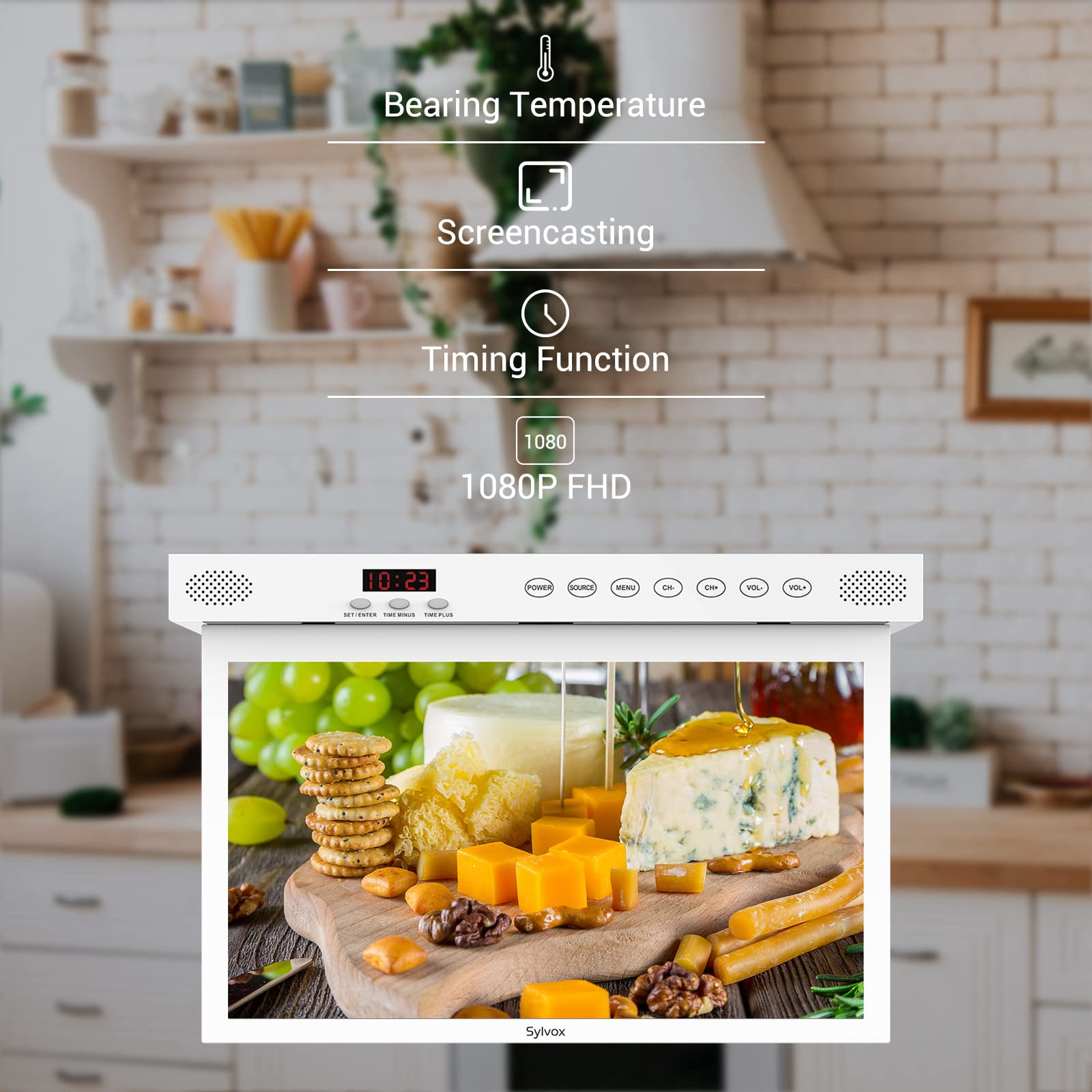 SYLVOX Kitchen TV,15.6 inch Under Cabinet TV, Televison for Kitchen, Smart TV Built-in APP Store, Support WiFi Bluetooth, 1080P Small TV for RV Camper, Bedroom, Boat