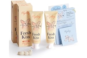 FlyDog Fresh Kiss Enzymatic Dog Toothpaste Kit - Vet Approved Organic Fomula with Coconut Oil, Tartar Remover for Dogs & Cats, 2 Tubes Pack with Toothbrushing Calendar & Brush Guide, Chicken Flavor