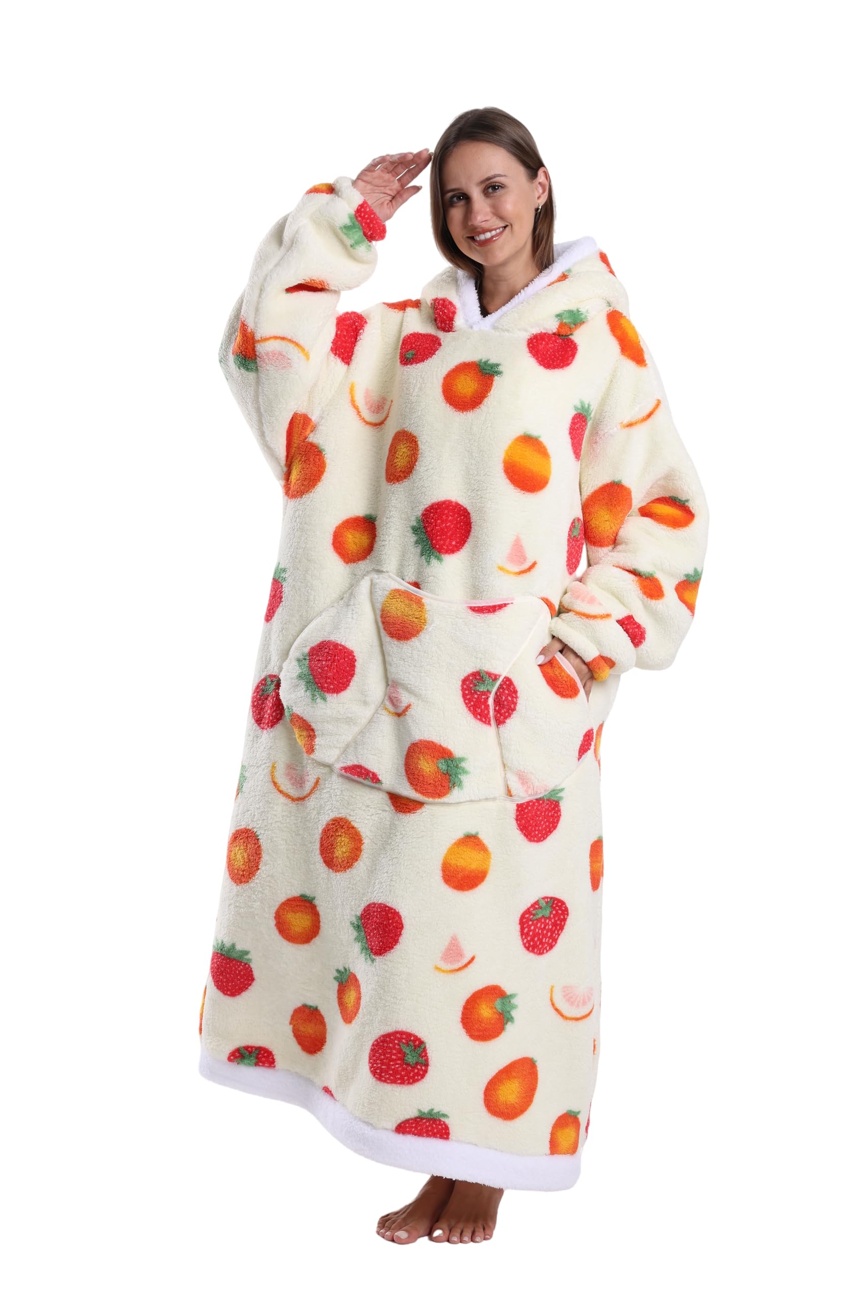 Capecage Blanket Hoodie, Long Hooded Blanket Sweatshirt as Birthday Gifts for Women Men, Long Wearable Blanket for Women Men. (Various Fruits) Image