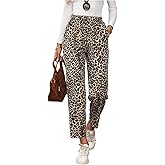 SOLY HUX Women's Leopard Pants Cheetah Print Tie Front Elastic Waist Straight Leg Casual Trousers with Pockets