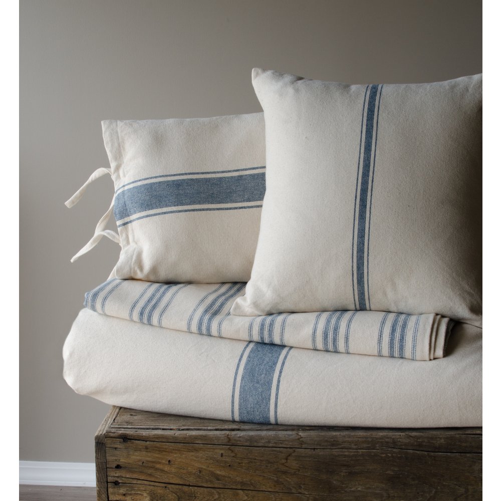 French farmhouse grain sack blue stripe pillow cover