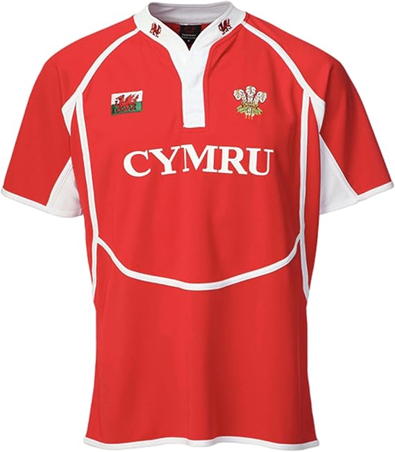 [Red, Large] DAFFYDD COOLDRY Mens Welsh Rugby Shirt Breathable Fabric