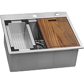 Ruvati 25x22-in 16-Gauge Workstation Drop-in Kitchen Sink - RVH8023 | tight radius, stainless steel, ledge, single bowl