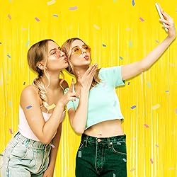 6 Pack Yellow Foil Fringe Curtain Backdrop, 3.28Ft