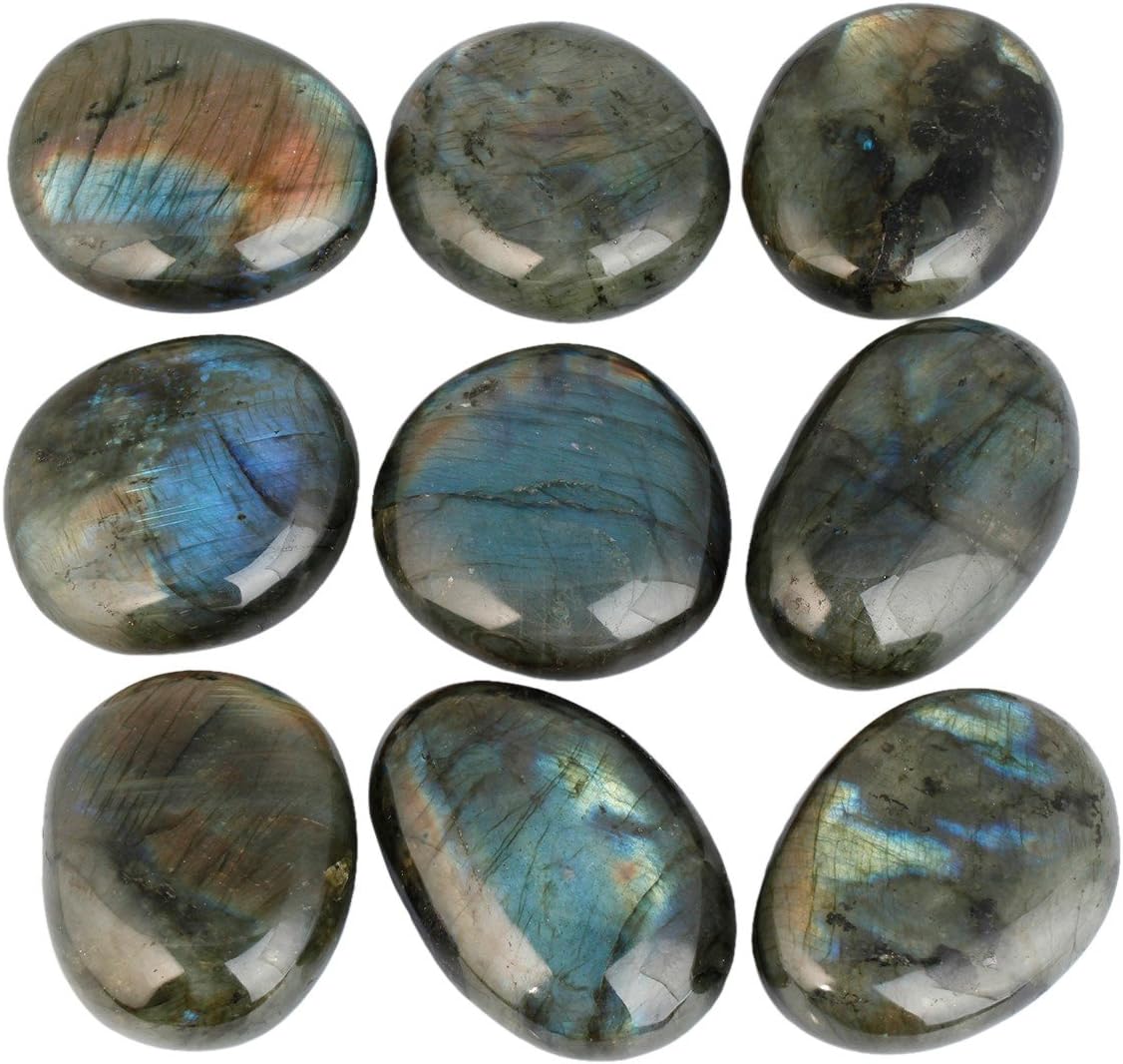 rockcloud Irregular Polished Labradorite Palm Stones Worry Stones Pebble Healing Crystal with Velvet Bag: Home & Kitchen