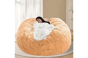 BCU 6FT Bean Bag Chair for Adults and Kids Without Filler Giant Stuffed Animal Storage Cover Soft Faux Fur Floor Chair Cover for Bedroom Living Room, Yellow