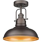 zeyu Farmhouse Semi Flush Mount Light Fixture, 11 Inch Industrial Ceiling Light Fixture for Indoor, Oil Rubbed Bronze Finish,