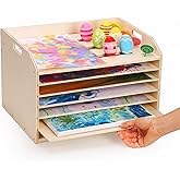 Woodtoe Montessori Wooden Art Drying Rack, Removable Paint Drying Rack, Canvas Art Painting Storage Rack for Kids, Artwork Display Organizer for Home, Classroom, Art Studio & Schools (7 Shelves)