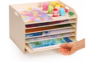 Woodtoe Montessori Wooden Art Drying Rack, Removable Paint Drying Rack, Canvas Art Painting Storage Rack for Kids, Artwork Display Organizer for Home, Classroom, Art Studio & Schools (7 Shelves)