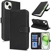 Zouzt Case for iPhone 15 Plus/14 Plus 6.7" Genuine Leather Wallet Case with 4 Card Slot, RFID Blocking Magnetic Flip Folio Shockproof Phone Cover Women Men for iPhone 15 Plus/14 Plus - Black