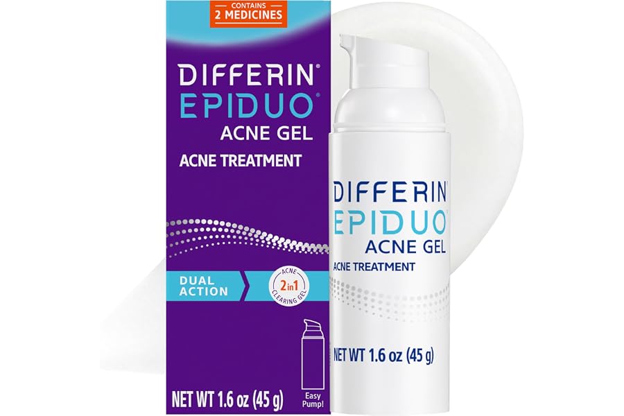 Differin Epiduo Acne Gel Treatment, Adapalene & Benzoyl Peroxide, 45g Pump | FDA-Approved OTC Acne Gel, Adapalene 0.1% + Benz