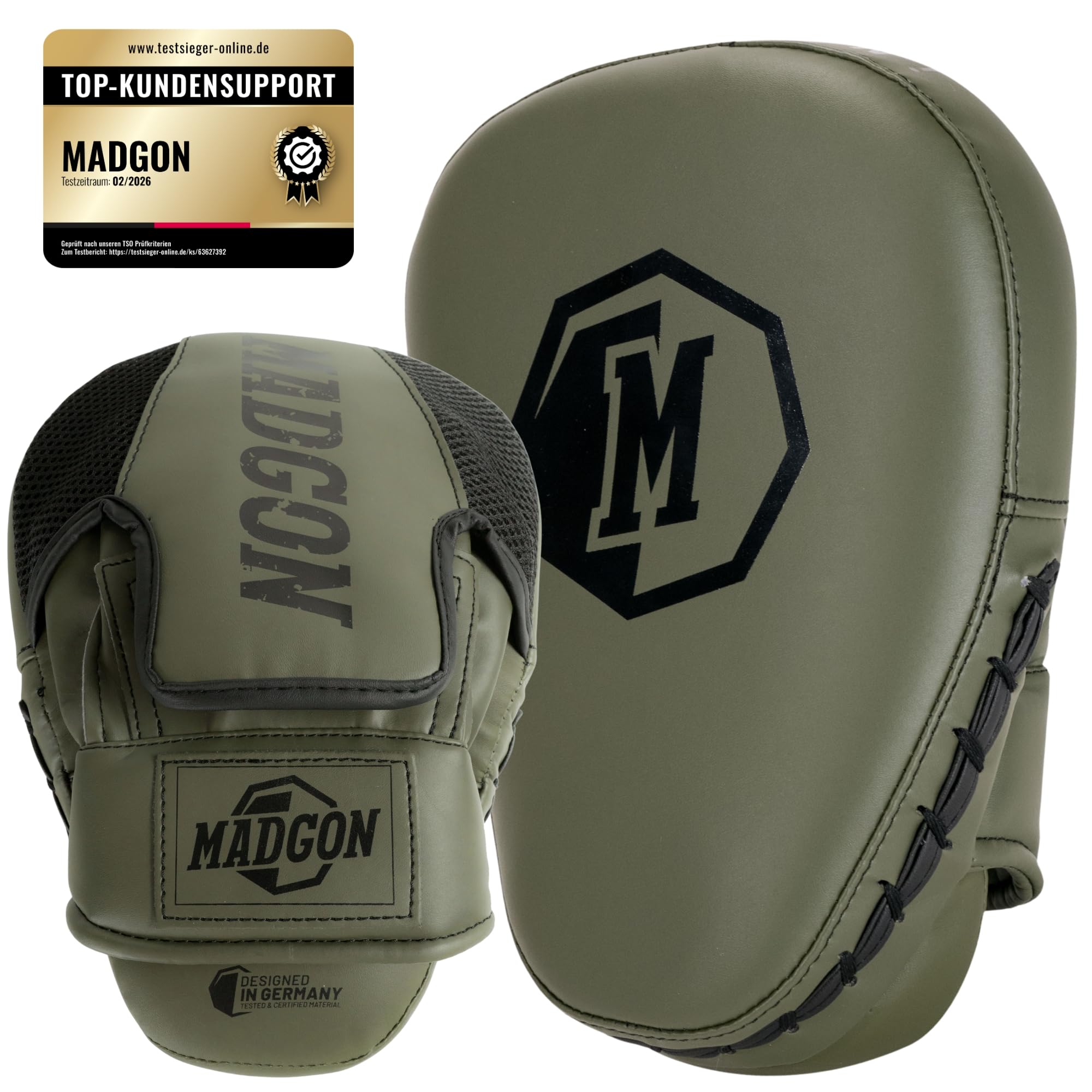 MADGON Boxing Pads with High-Grade Padding for Optimal Impact Absorption - Long Life Boxing Equipment for Martial Arts, MMA, Kickboxing & Boxing - Punch & Kick Mitts with Bag - 1 Pair
