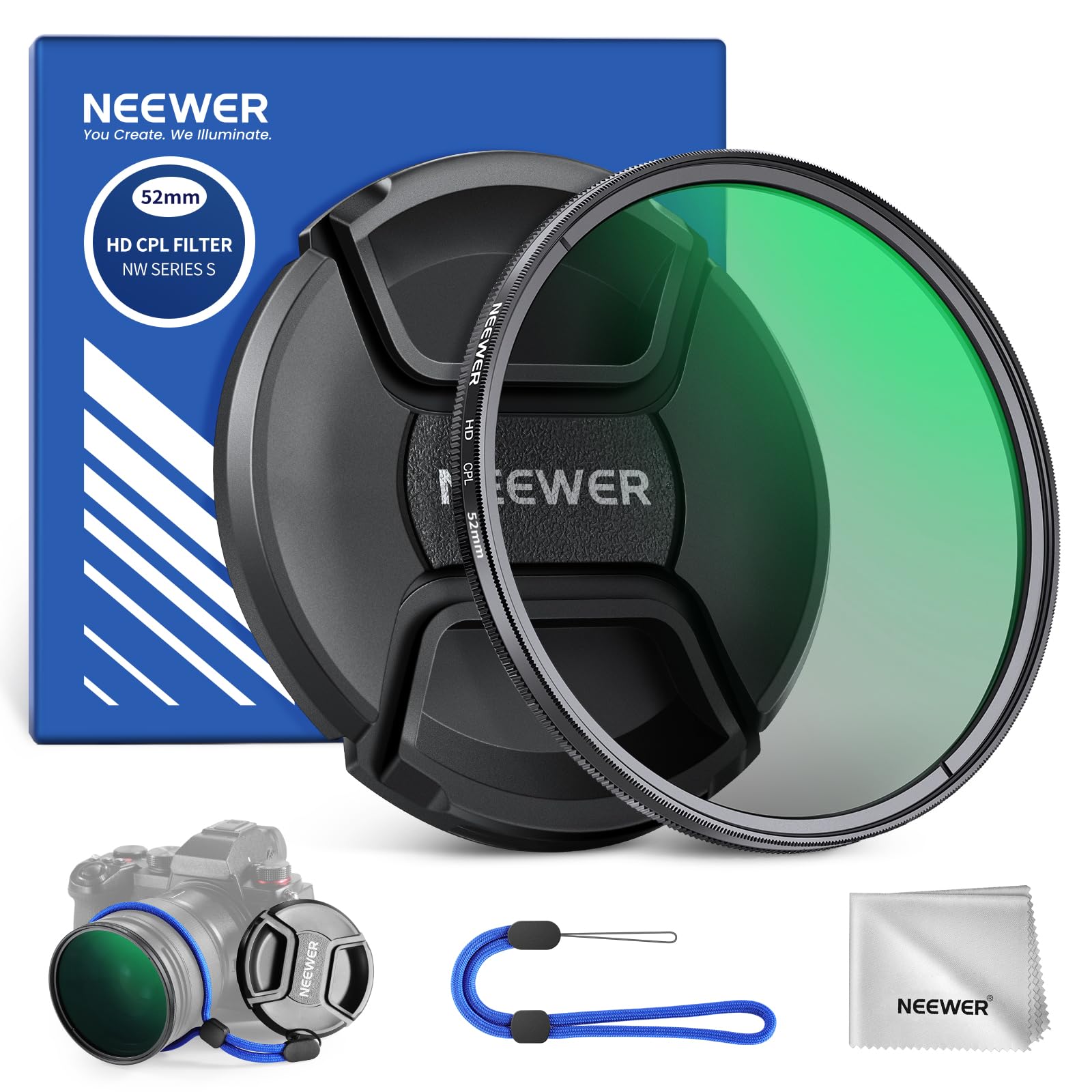 NEEWER 52mm CPL Filter with Lens Cap, Ultra Thin Circular Polarizing Filter, Nano Coating, HD Optical Glass for Camera Lens, Reduces Reflection and Glare Increases Contrast