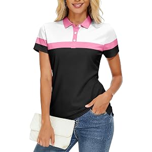 Women's Striped Short Sleeve Loose Fit Polo Shirt, Casual Summer Tops | Moisture Wicking, Lightweight, Breathable Fabric, sui