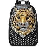 kiisy 3D Tiger Leather Backpack Unique Designer Fashion Travel Laptop Backpack (yellow)