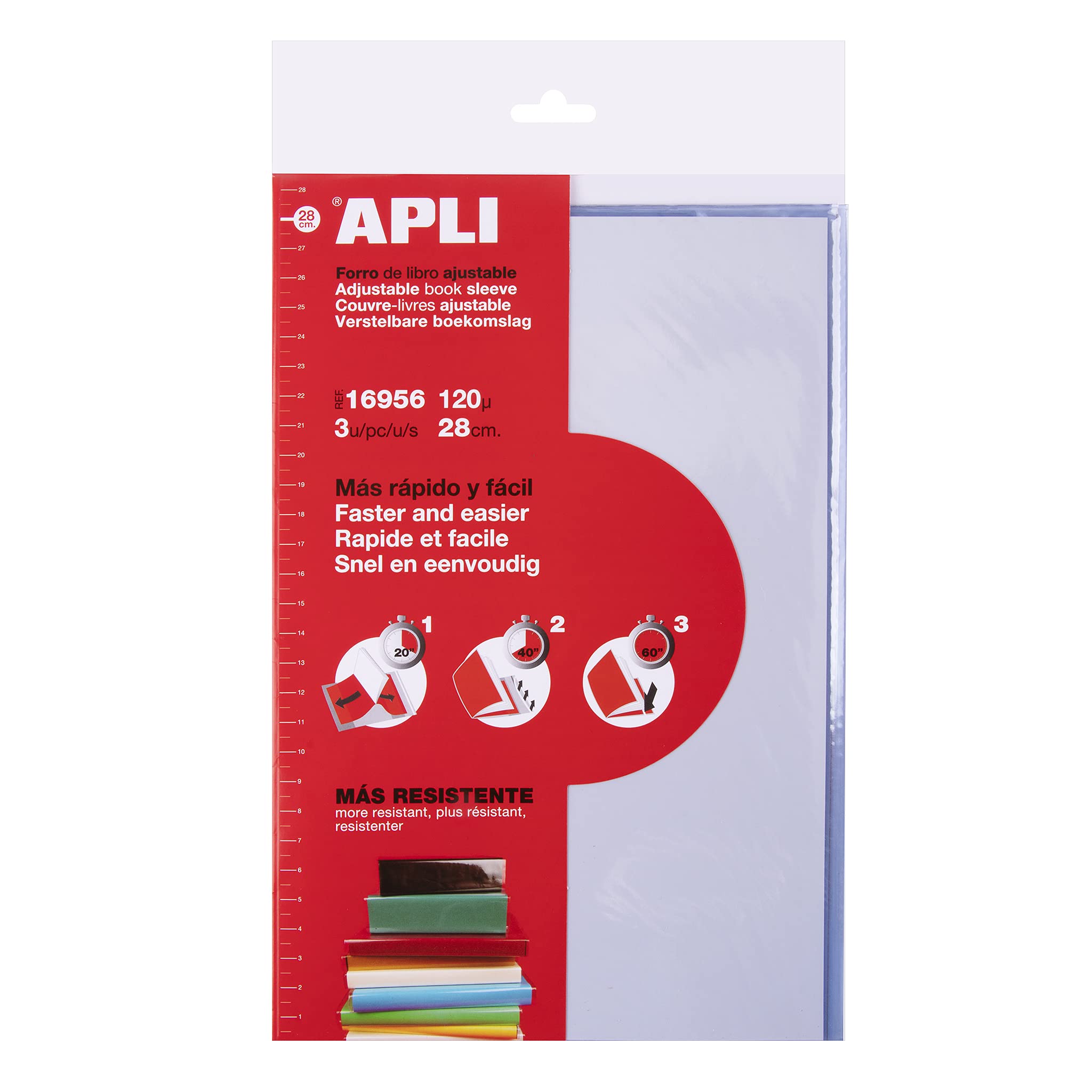 APLI Pack of 3 PVC Book Covers with Adjustable Flap 280mm 120 µm 16956