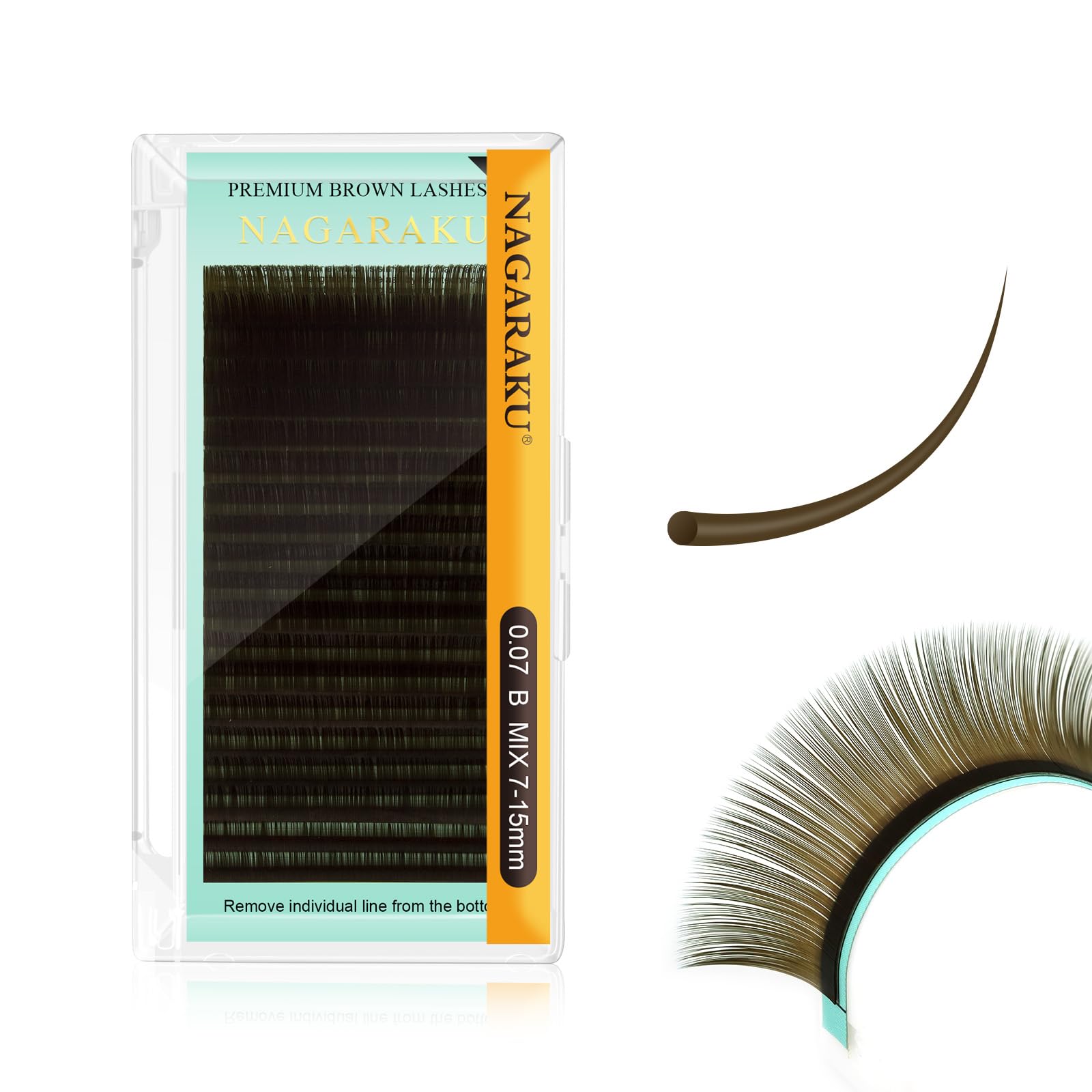 NAGARAKU Natural Brown Classic Lash 0.07mm B Curl 7-15mm Mix Tray Eyelash Extensions Soft Individual Lashes Supplies Volume False Eyelashes 20 Rows Light Brown