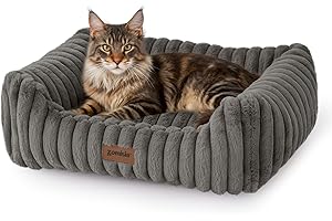 ZOMISIA Large Cat Beds - Orthopedic Dog Bed for Medium Dogs, Rectangle Pet Bed with Fluffy Removable Washable Cover, 25x21x9inches, Grey