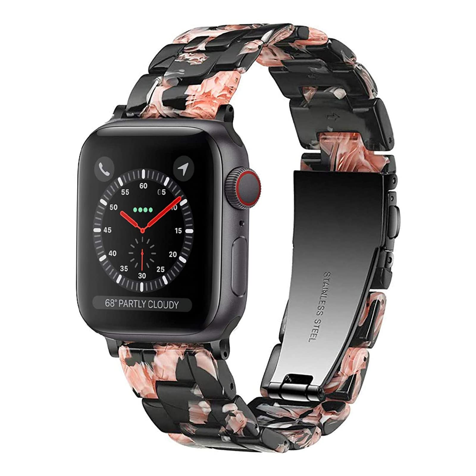 Photo 1 of HOPO Compatible With Apple Watch Band 38mm 40mm 42mm 44mm Thin Light Resin Strap Bracelet With Stainless Steel Buckle Replacement For iWatch Series 8 7 6 5 4 3 2 1 SE (Black Rose/Black,42/44/45/49mm)
