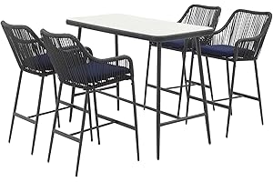 JOIVI 5-Piece Patio Bar Dining Set, Bar Height Outdoor Table and Chairs Set with 4 Bar Stools, Cushions & 41" Table for Patio, Poolside, Backyard, Bar Table Set, Tempered Glass Tabletop, Blue