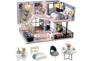 CUTEROOM DIY Miniature Dollhouse Kit with Furniture,Wooden Doll House Plus Music Movement & LED Lights, 1:24 Scale DIY House 