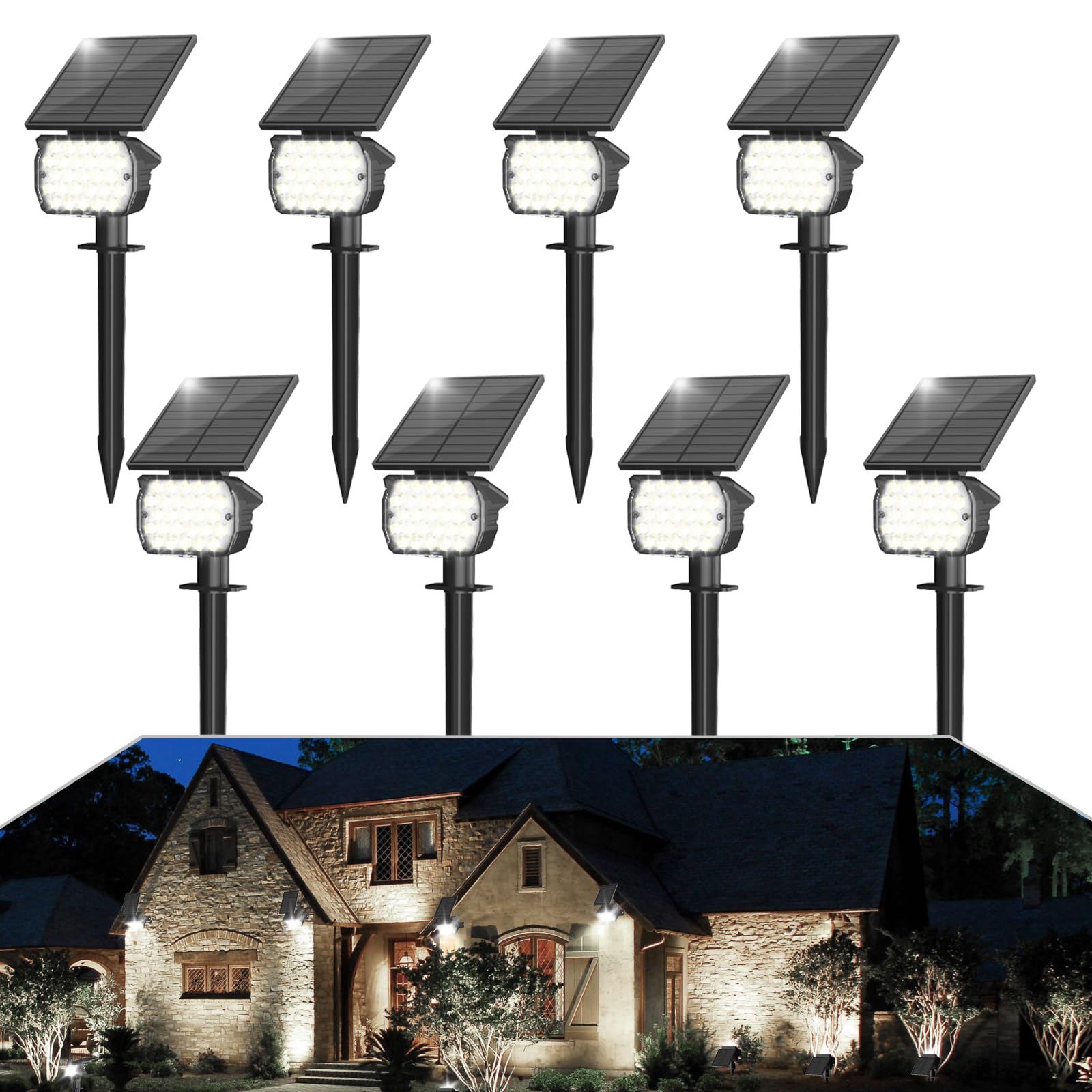 Photo 1 of VOLISUN Solar Spotlight Outdoor, IP67 Waterproof Solar Landscape Spot Lights?Uplights for Yard Garden Pathway - 8 Pack (Cool White) 27 LED 3 Lighting Modes