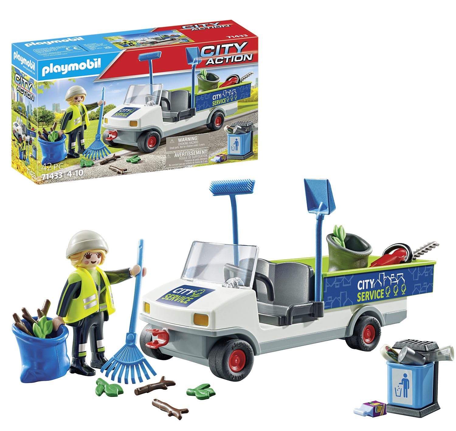 Playmobil 71433 City Action Street Cleaner with e-Vehicle, city cleaning, rubbish truck with loading area, educational toy, fun imaginative role-play, playsets suitable for children ages 4+