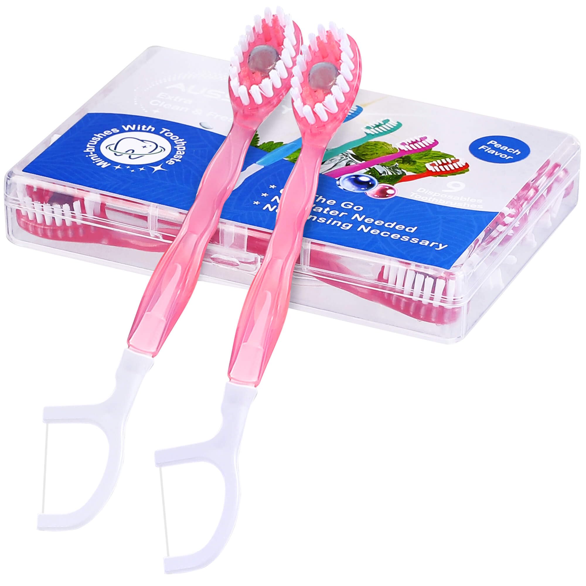 Photo 1 of Aussumy 9 Pack Mini Disposable Toothbrushes – 5-in-1 Prepasted Travel Toothbrush with Toothpaste Floss & Pick for Hotel Camping Flight & Car & Guest Use – Portable Essentials for Women Men Kids